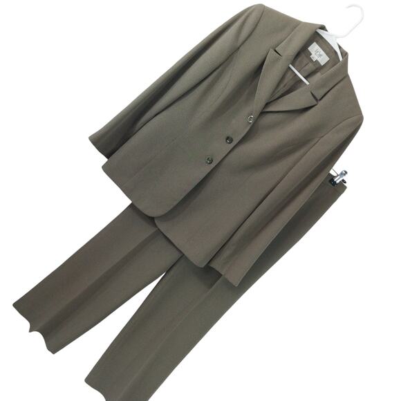 LE SUIT PETITE! ELEGANT TAUPE BROWN HERRINGBONE 2 PC PANTS, JACKET SUIT! SZ 8P - Picture 1 of 14